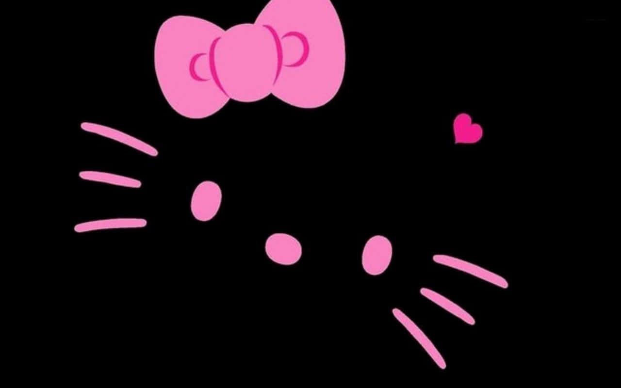 Hello Kitty 桌布 壁紙 — 一個極簡風格的粉紅色Hello Kitty臉龐，配有蝴蝶結和心形圖案，置於純黑色背景上。