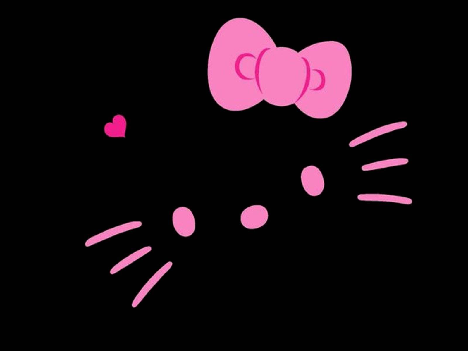Hello Kitty 桌布 壁紙 — 一個極簡風格的粉紅色Hello Kitty臉，帶有蝴蝶結和心形，背景為黑色。