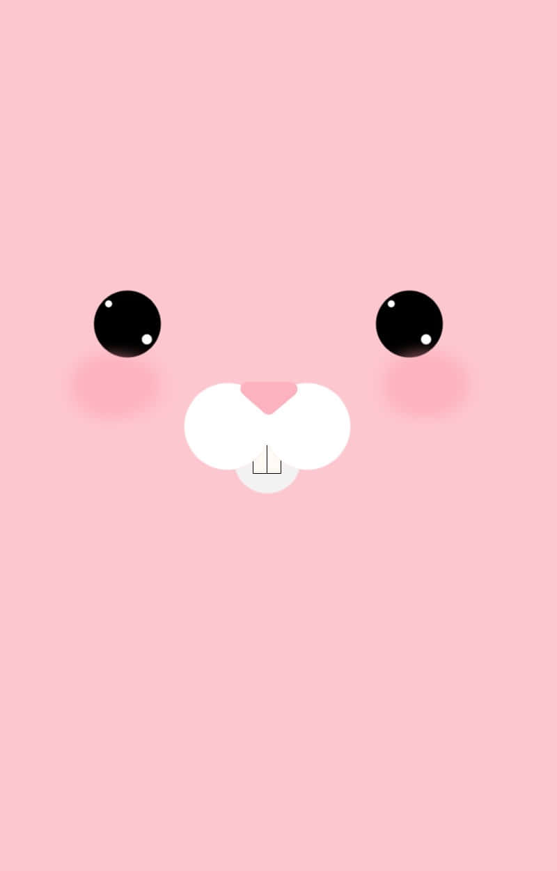 Pink Bunny 桌布 壁紙 — 一個極簡風格的粉紅色兔子臉，有大黑眼睛和玫瑰色臉頰，置中在純色粉彩粉紅背景上。