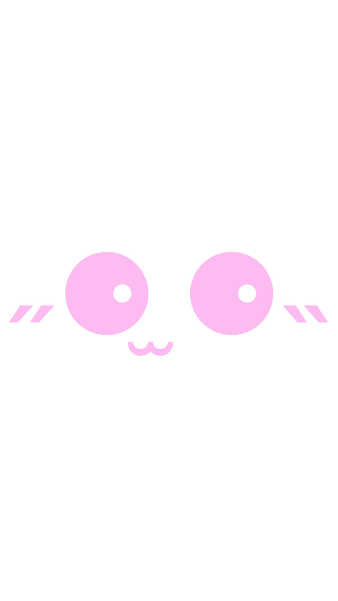 Kawaii Emoticon 桌布 壁紙 — 一個極簡風格的粉紅色卡通臉，有大圓眼睛和小鬍鬚，在純白色背景上。