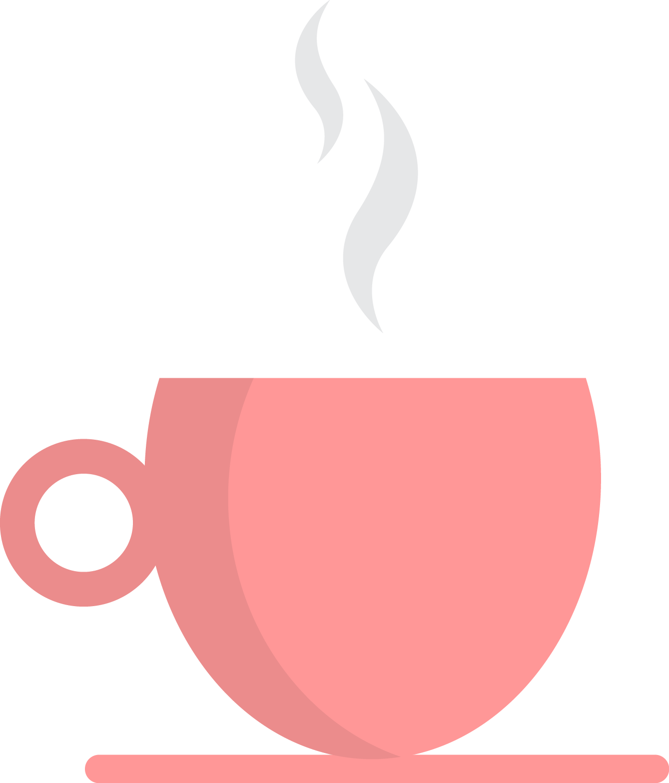 茶 桌布 壁紙 — 一個極簡風格的粉紅色咖啡杯，在純白背景上冒著蒸氣。