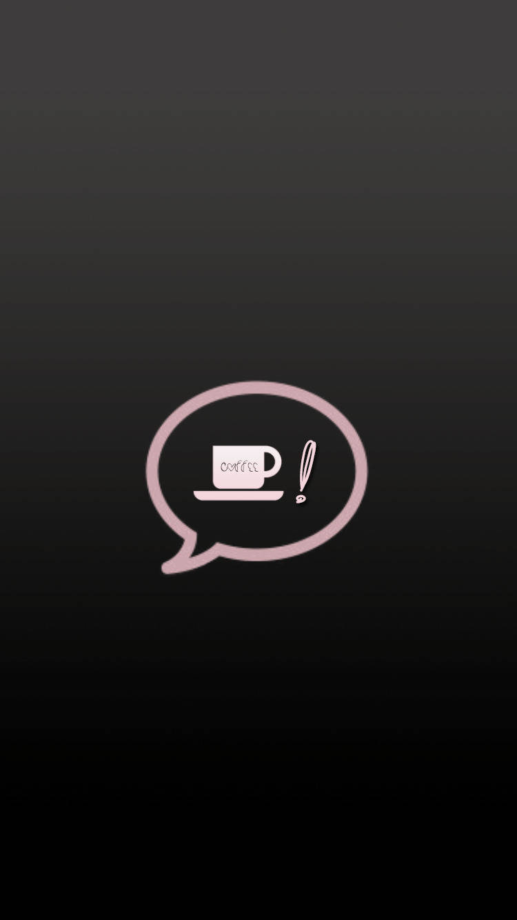Coffee Aesthetic 桌布 壁紙 — 一個極簡風格的粉紅色對話氣泡圖示，帶有咖啡杯和驚嘆號，背景為深色漸層。