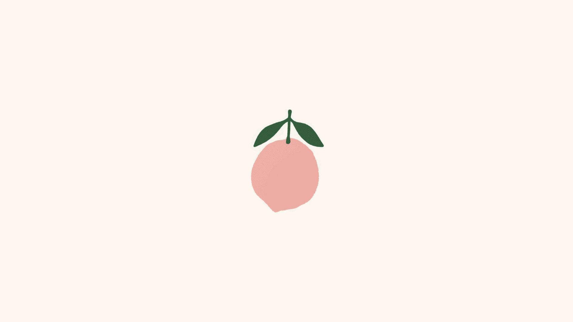 Peach 桌布 壁紙 — 一個極簡風格的粉紅色桃子，帶有兩片綠葉，位於柔軟的奶油色背景中央。