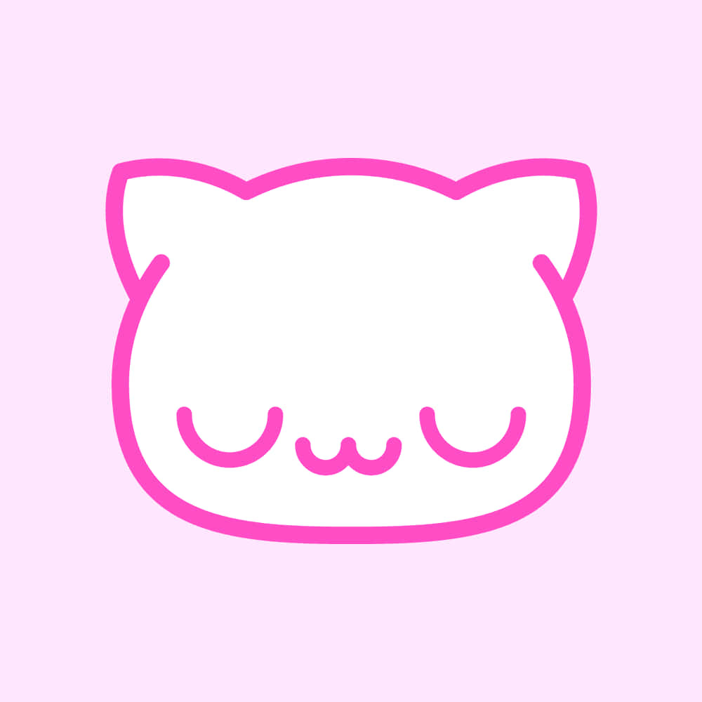 uwu 桌布 壁紙 — 一個極簡風格的粉紅色輪廓貓臉，閉著眼睛，在柔和的粉彩粉紅色背景上輕輕微笑。