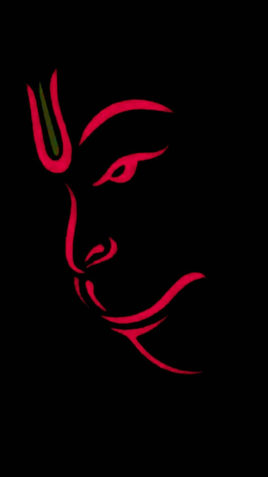 hanuman 4K HD 桌布 壁紙 — 一個極簡風格的紅綠配色風格化面部側影，以黑色背景襯托，帶有流暢大膽的線條。
