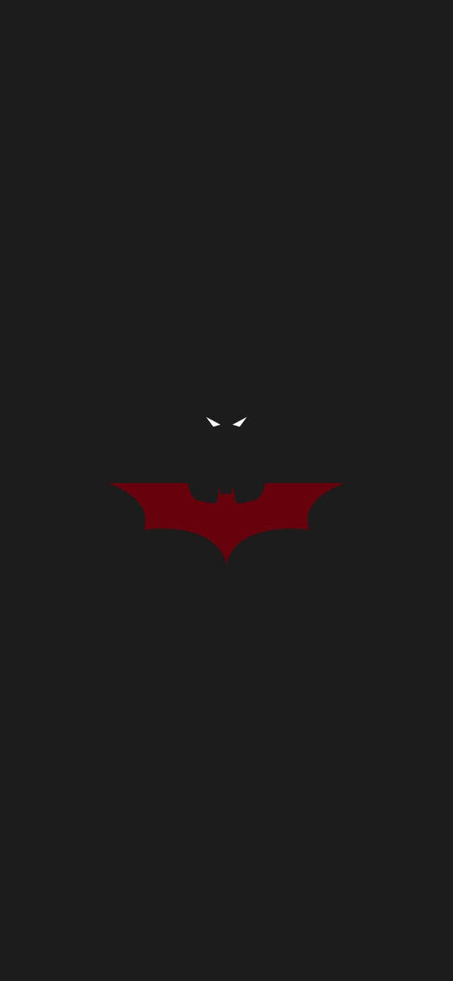 The Batman iPhone 桌布 壁紙 — 一個極簡風格的紅色蝙蝠俠標誌，帶有發光的白色眼睛，居中在黑色背景上。