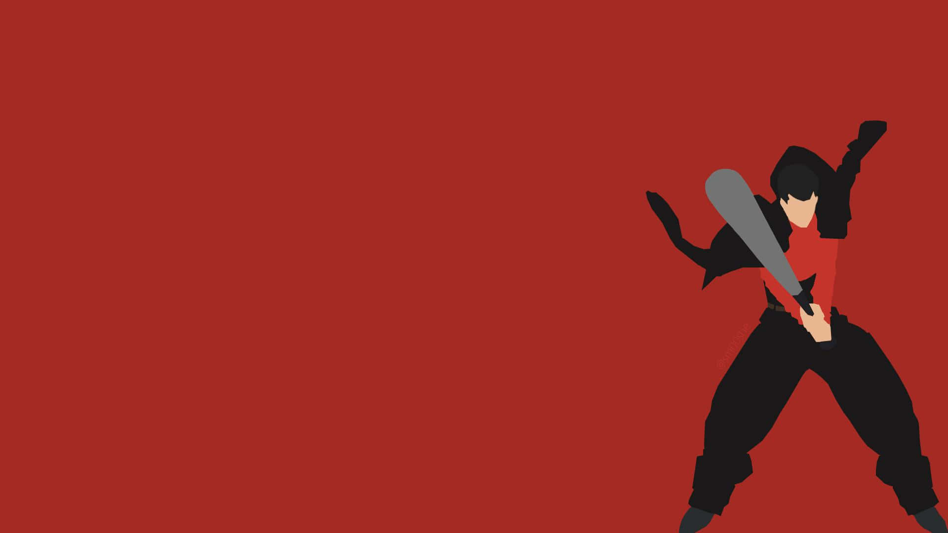 One Punch Man Minimalist 桌布 壁紙 — 一個極簡風格的紅黑人物在純紅色背景上揮動球棒。