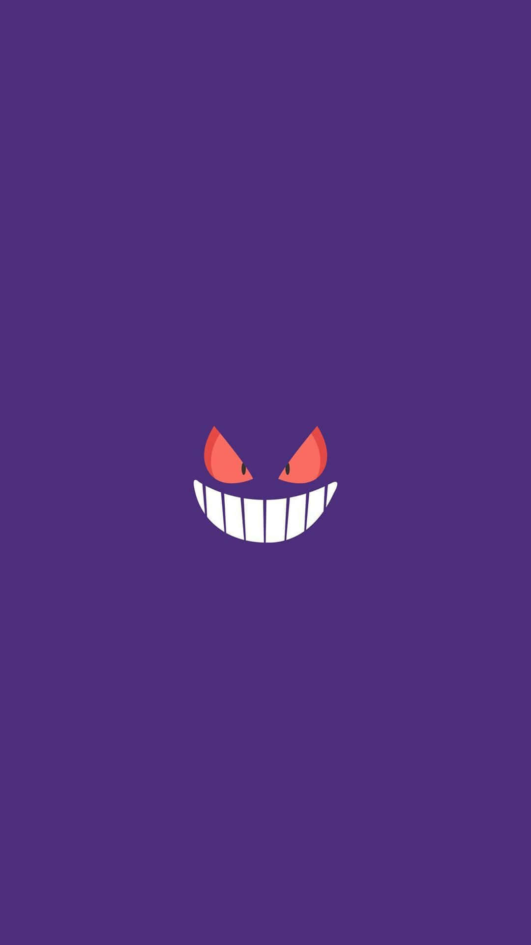 Pokemon Characters 桌布 壁紙 — 一個極簡風格的紫色桌布，上面有一個卡通鬼魂，有著發光的紅色眼睛和露出牙齒的寬闊笑容。