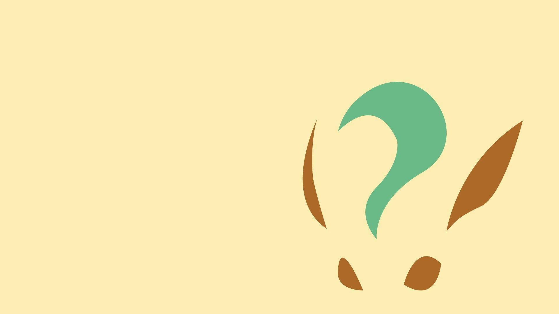 Leafeon 桌布 壁紙 — 一個極簡風格的綠色問號，帶有棕色耳朵和眼睛，背景為淡黃色。