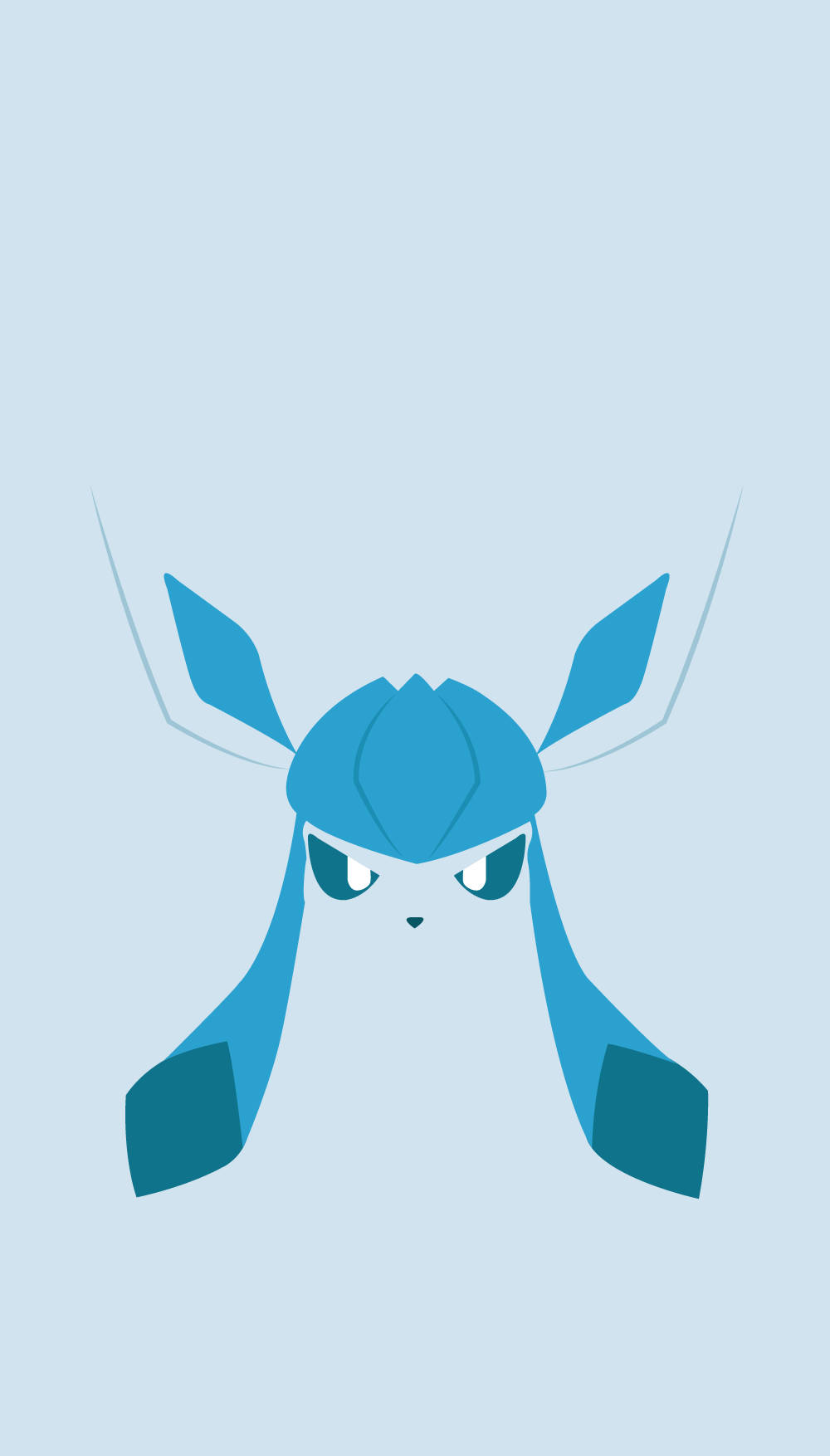 Glaceon 桌布 壁紙 — 一個極簡風格的藍色卡通生物，擁有尖耳朵和憤怒的眼睛，在淡藍色背景上直視前方。