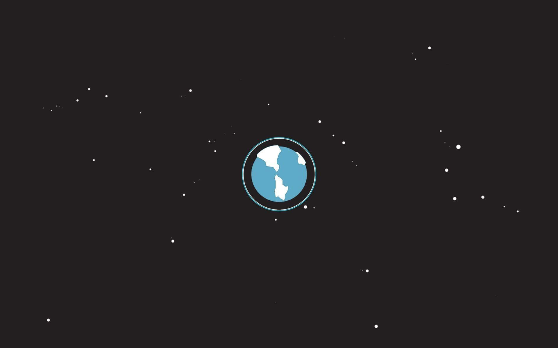 極簡桌面 桌布 壁紙 — 一個極簡風格的藍色地球圖示漂浮在佈滿星星的黑暗空間中，散落著白色點點。