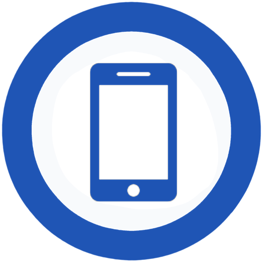 Mobile Phone Icon 桌布 壁紙 — 一個極簡風格的藍色智慧型手機圖示，居中放置於黑色背景上的同心圓輪廓內。