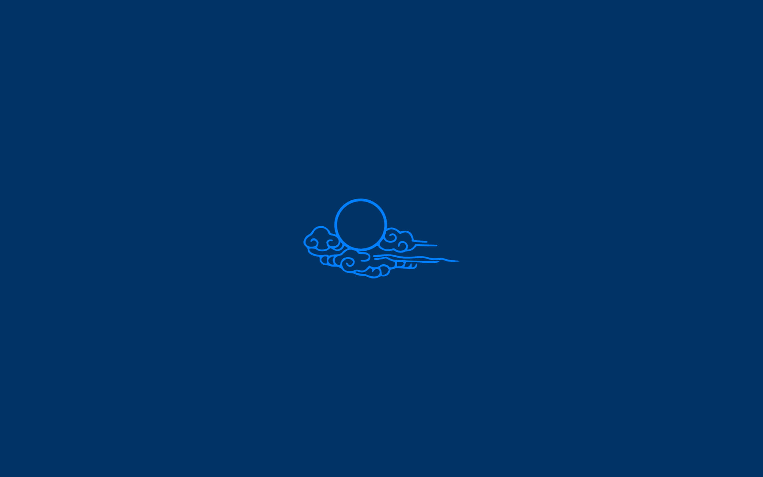 Minimalist Blue 桌布 壁紙 — 一個極簡風格的藍色線條太陽，從風格化的雲層中探出頭來，背景是深海軍藍色。