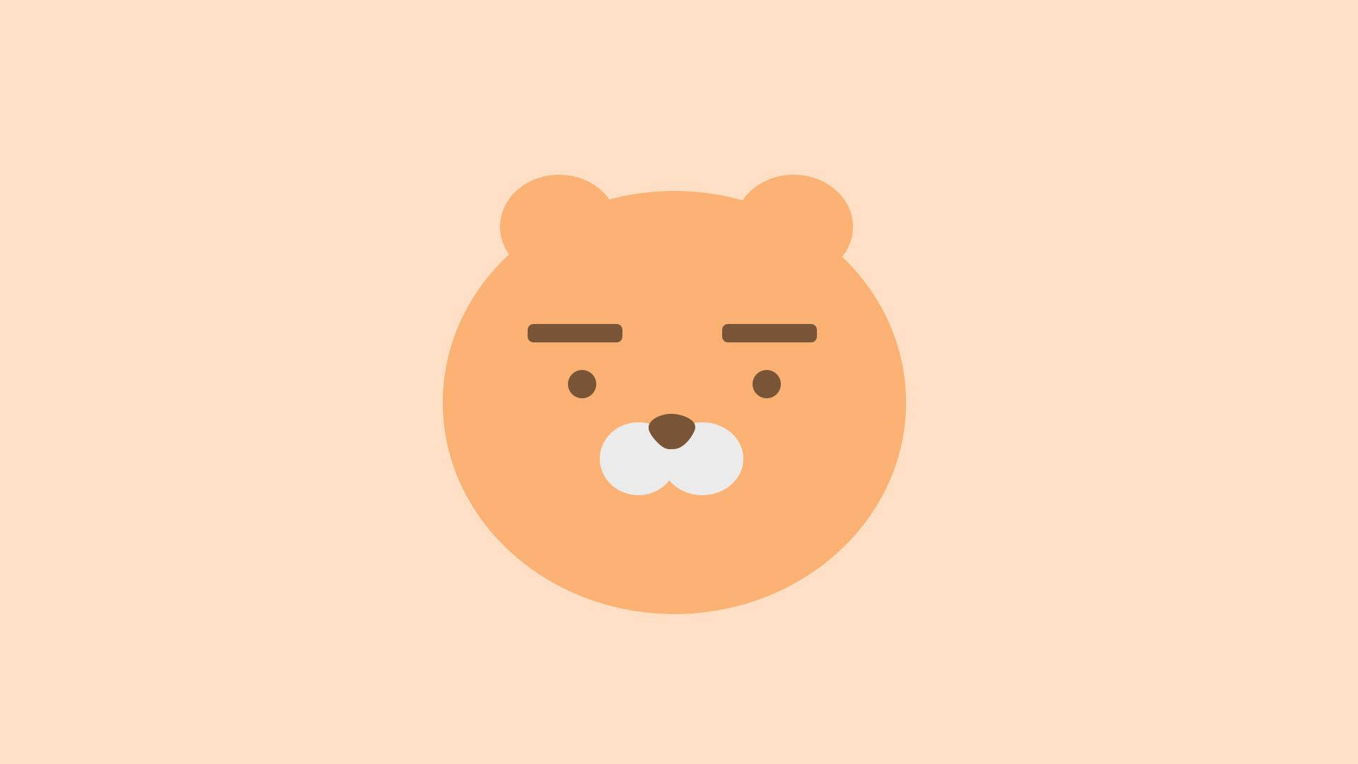 Kakao 桌布 壁紙 — 一個極簡風格的蜜桃色熊臉，帶著不高興的表情，在柔和的蜜桃色背景上。