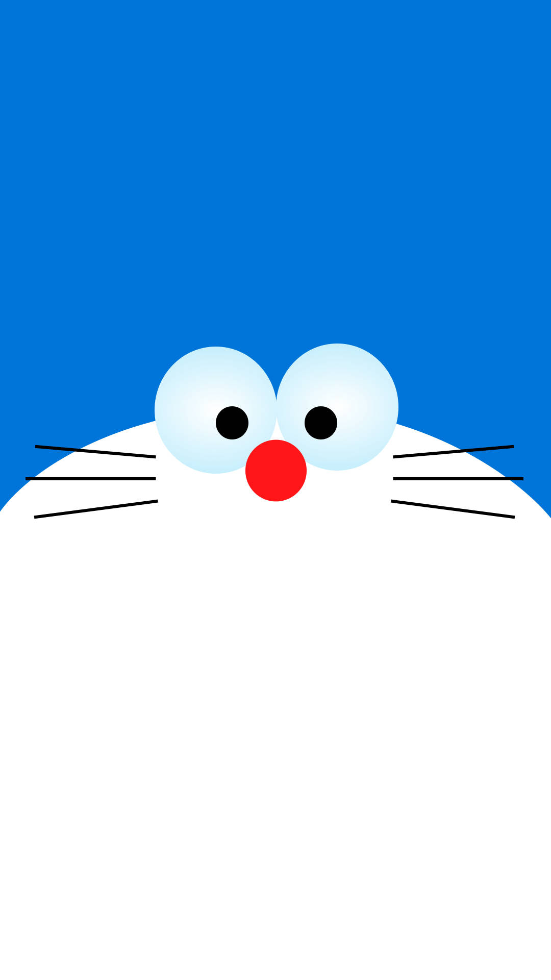Doraemon 桌布 壁紙 — 一個極簡風格的貓臉，有大藍眼睛和紅鼻子，從藍色背景中探出。