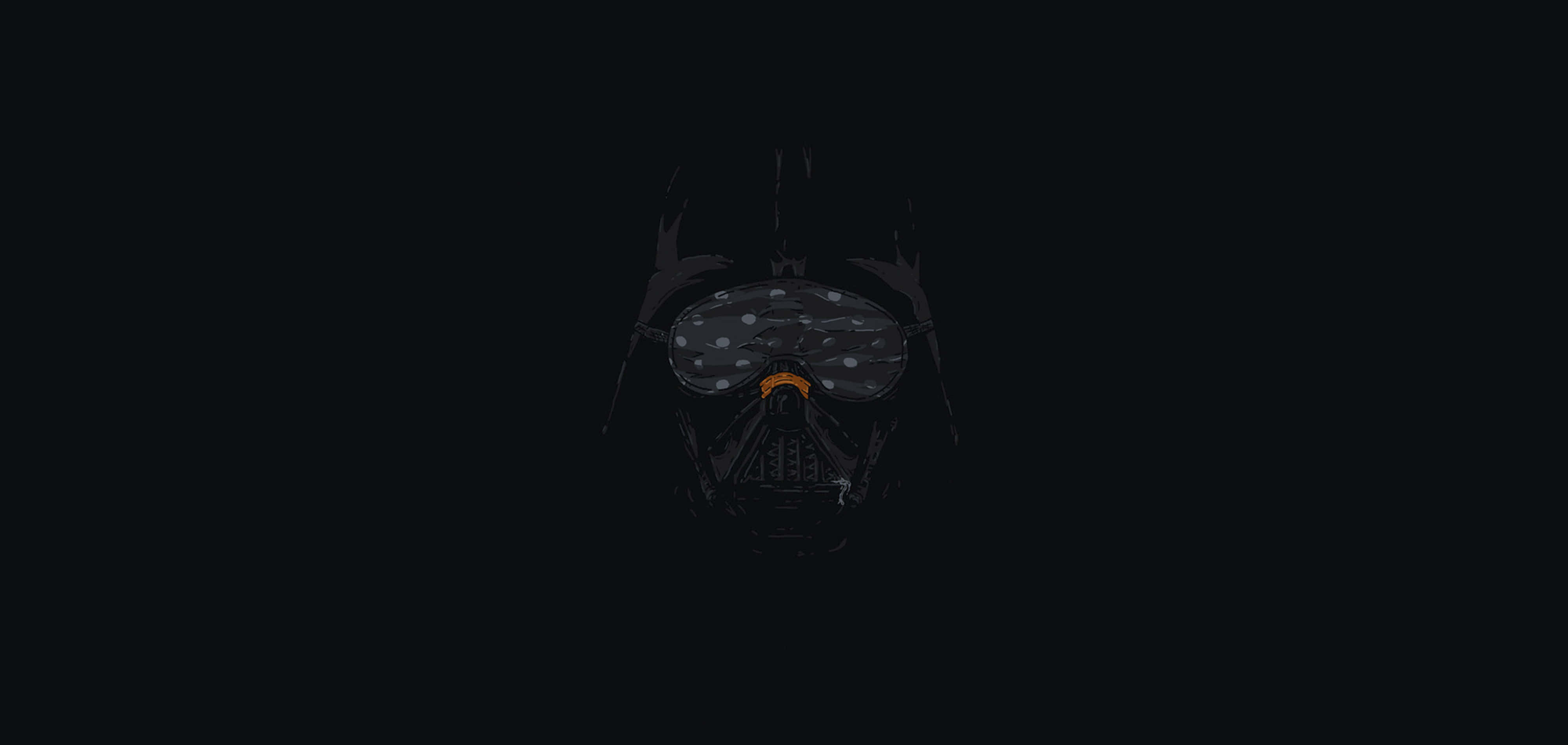 Dark War 桌布 壁紙 — 一個極簡風格的達斯維達頭盔，居中放置在純黑色背景上，帶有微妙的橙色光芒。