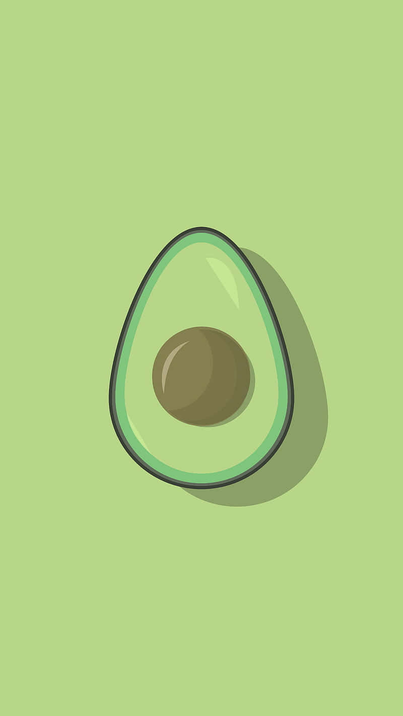 Avocado iPhone 桌布 壁紙 — 一個極簡風格的酪梨半邊，中央有棕色果核，置於純淺綠色背景上。