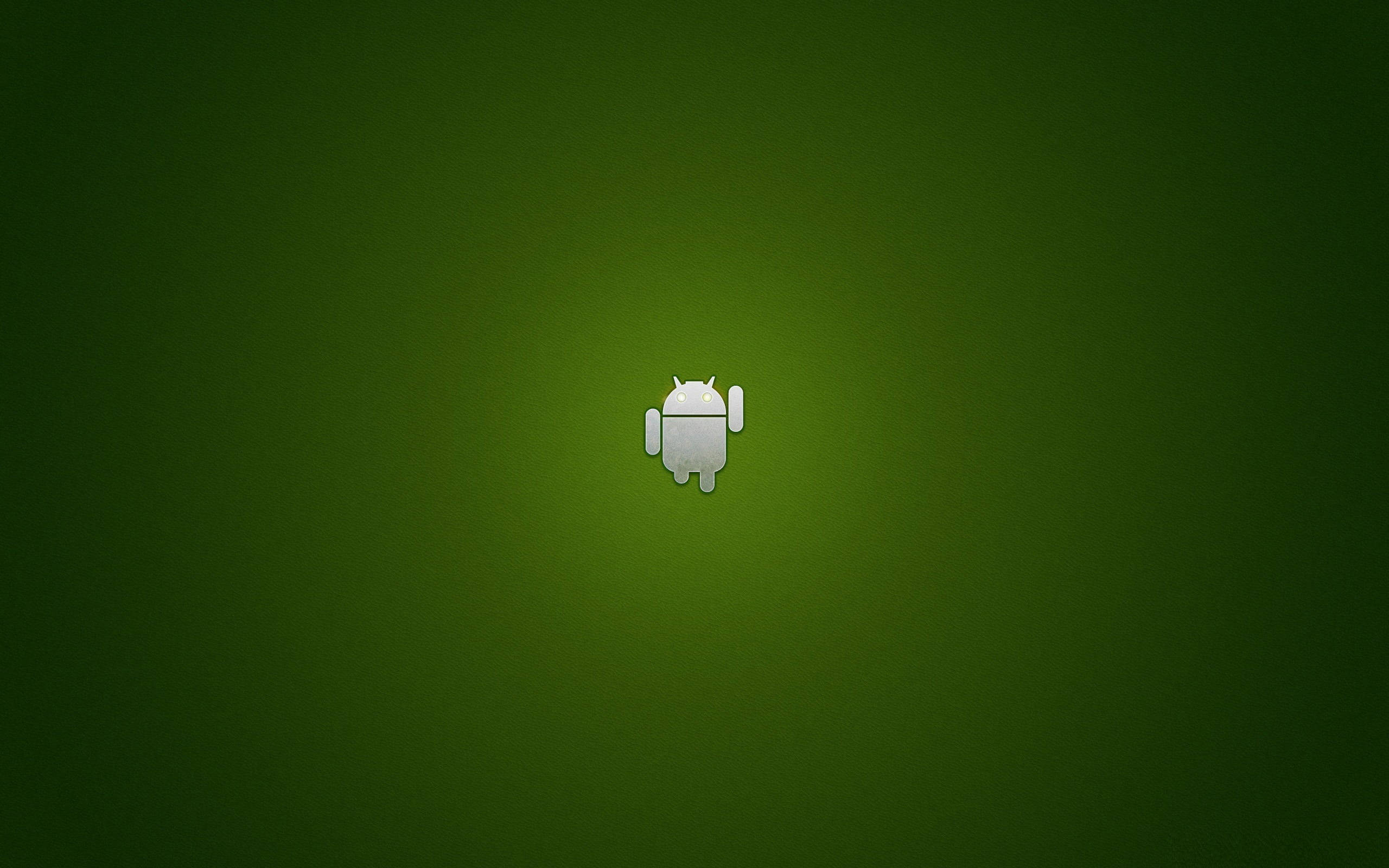 Android Desktop 桌布 壁紙 — 一個極簡風格的銀色Android機器人圖示，居中放置在漸變綠色背景上。