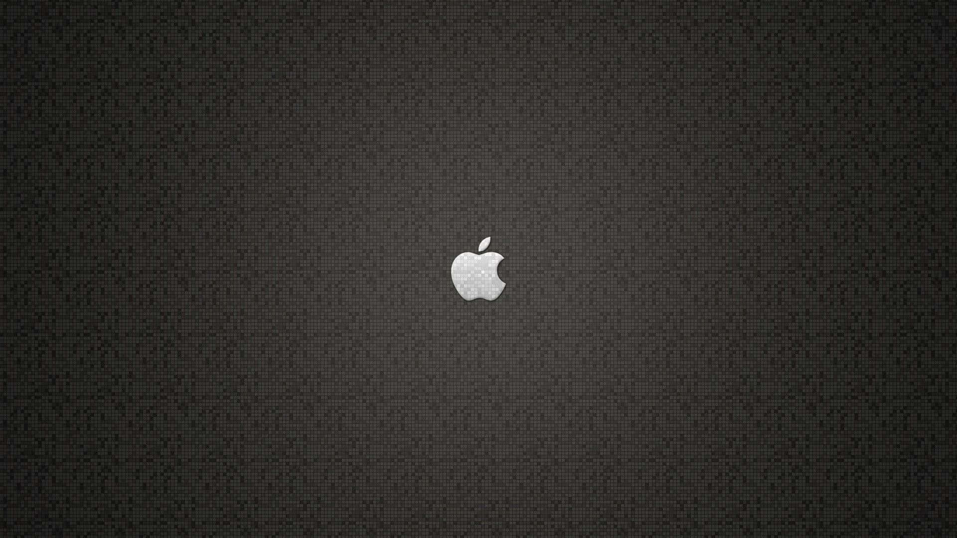 標誌 桌布 壁紙 — 一個極簡風格的銀色Apple標誌，居中放置在帶有像素化圖案的深色紋理背景上。
