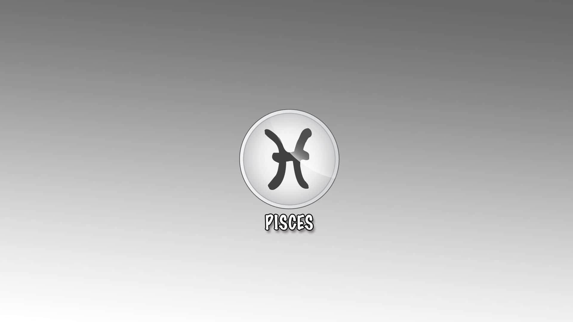 雙魚座 桌布 壁紙 — 一個極簡風格的銀色圓形圖標，在漸變灰色背景中央顯示雙魚座星座符號。