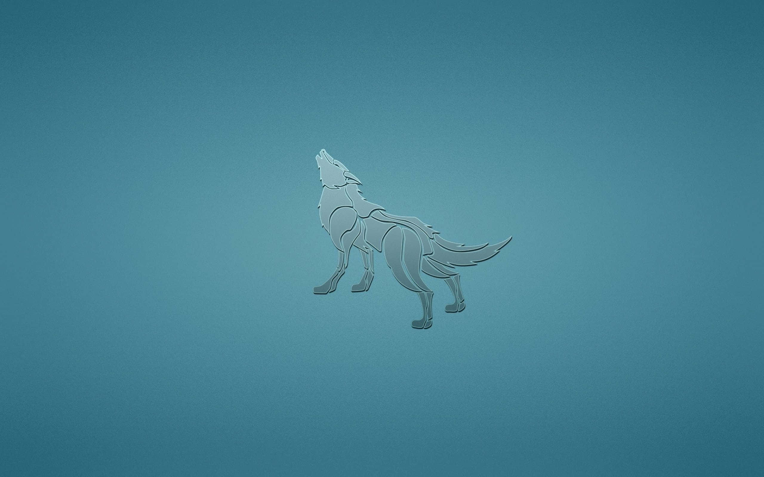 Wolf Minimalist 桌布 壁紙 — 一個極簡風格的銀色狼剪影向上嚎叫，背景是漸層青色。