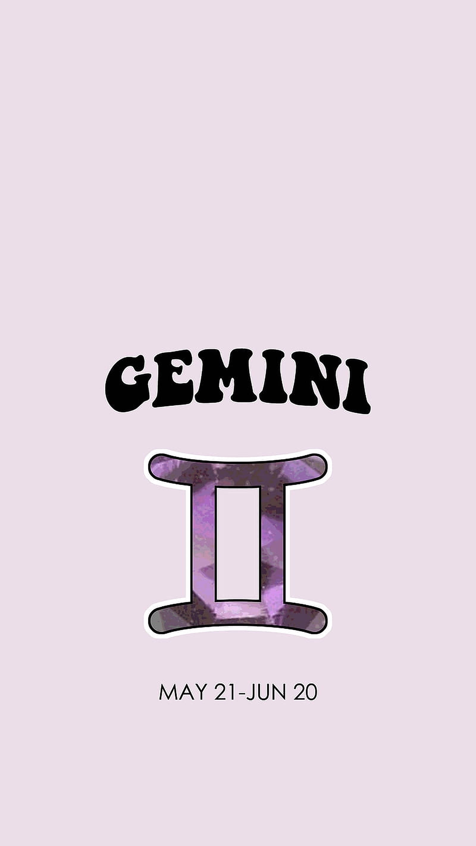 gemini 桌布 壁紙 — 一個極簡風格的雙子座星座，帶有紫色大理石紋理，居中於柔和的粉紅色背景上。