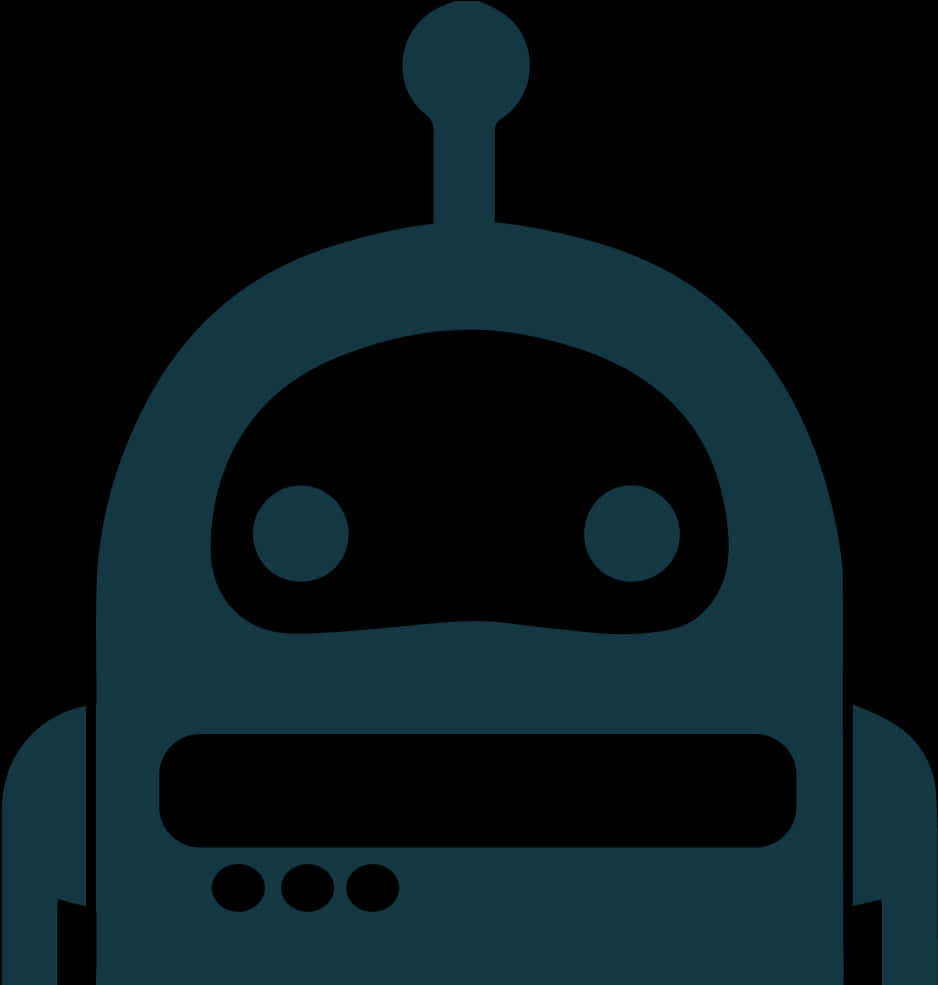 Technology Icon 桌布 壁紙 — 一個極簡風格的青綠色機器人剪影，帶有圓形眼睛和天線，站在黑色背景前。