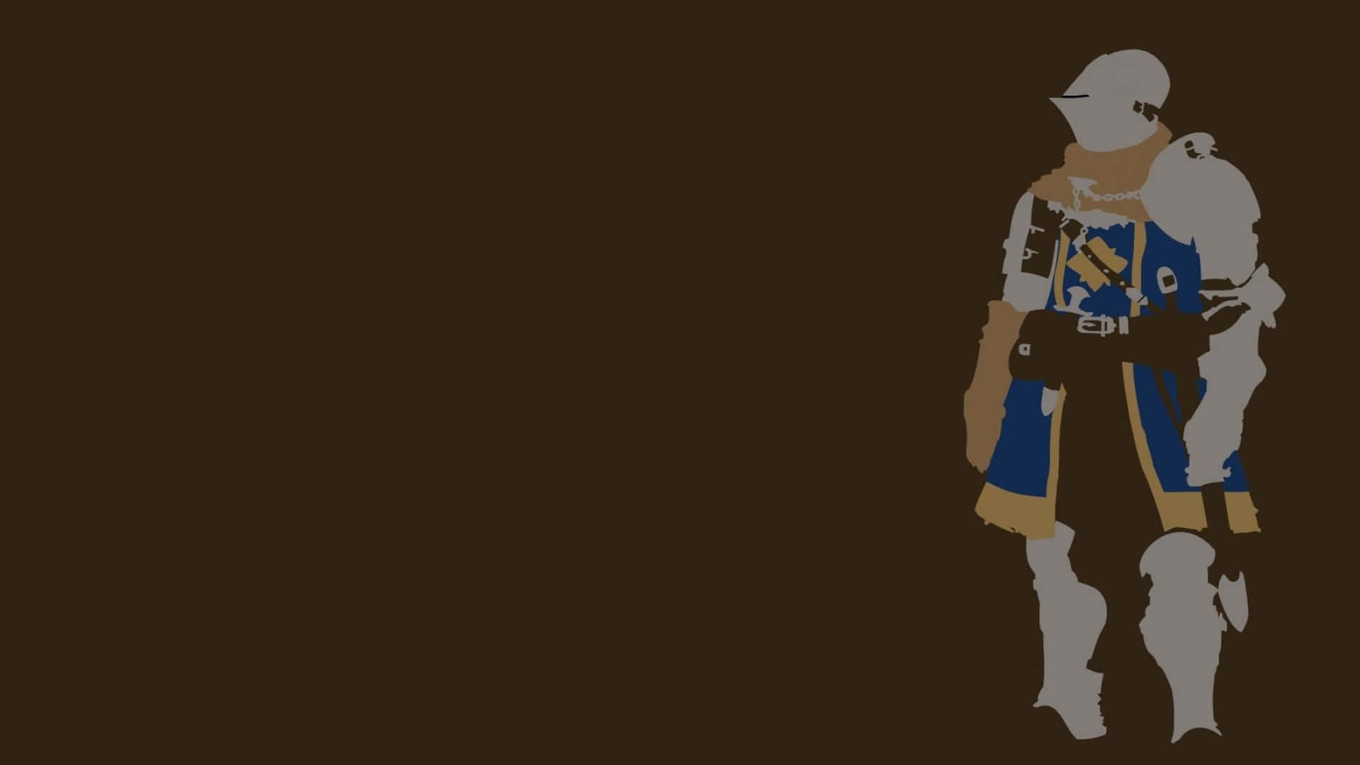 Game Art 桌布 壁紙 — 一個極簡風格的騎士，身穿藍色和金色盔甲，在純棕色背景上呈現剪影。