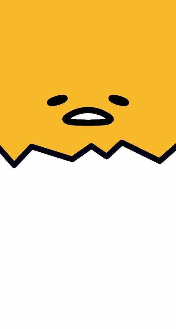 Gudetama Aesthetic 桌布 壁紙 — 一個極簡風格的黃色卡通角色，帶有簡單的臉孔，從頂部窺視，背景為白色。