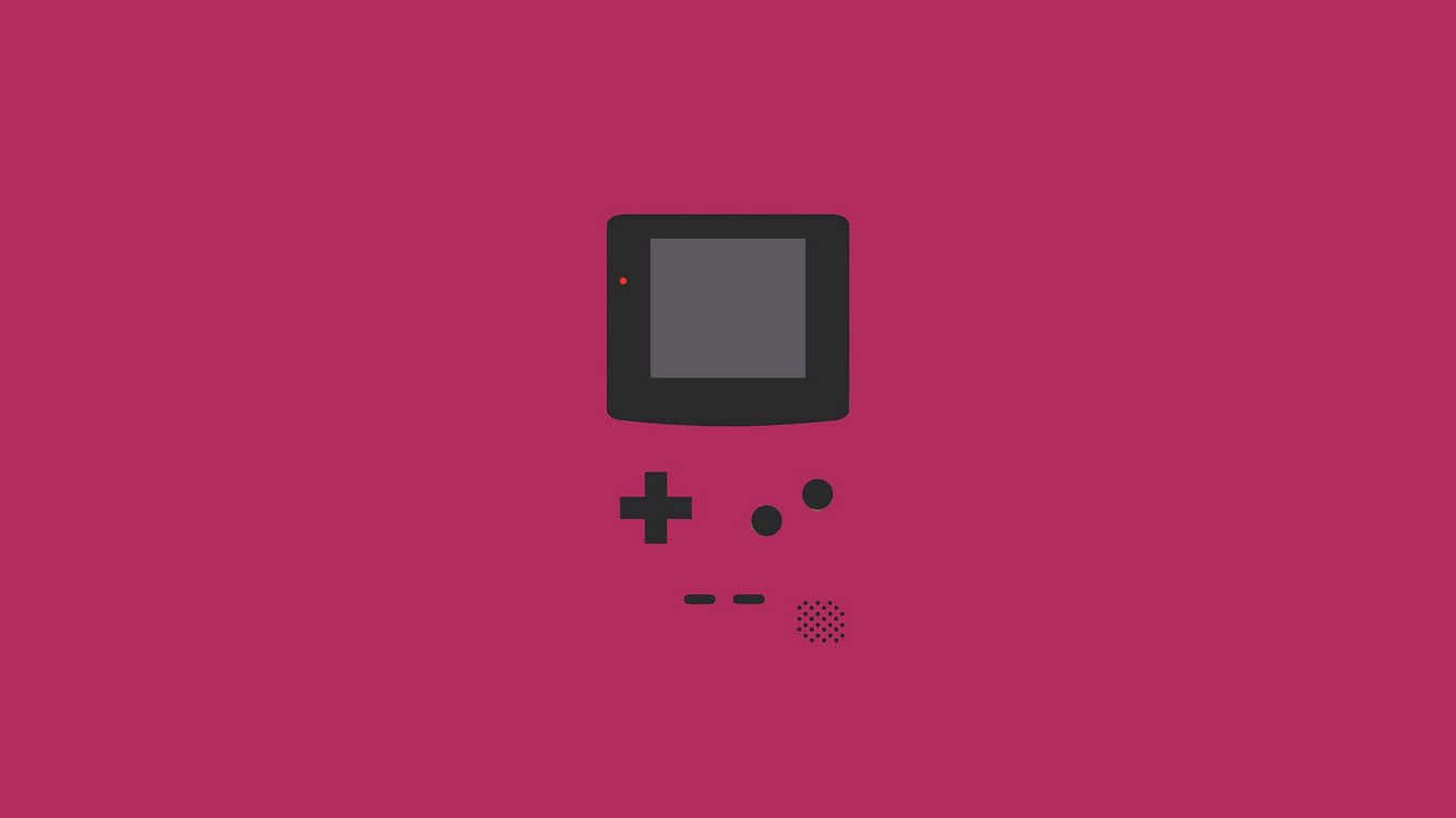 1366x768 Monitor 桌布 壁紙 — 一個極簡風格的黑色 Game Boy 圖示，居中於純洋紅色背景上。