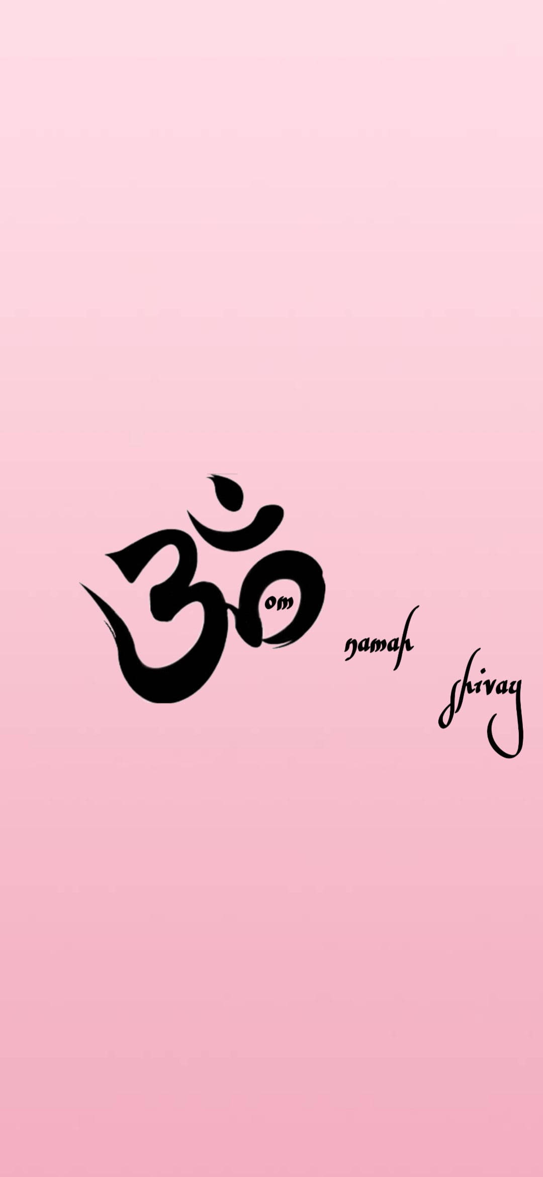 Hindi 桌布 壁紙 — 一個極簡風格的黑色 Om 符號，帶有 namah shivay 字樣，背景為柔和漸變粉色。