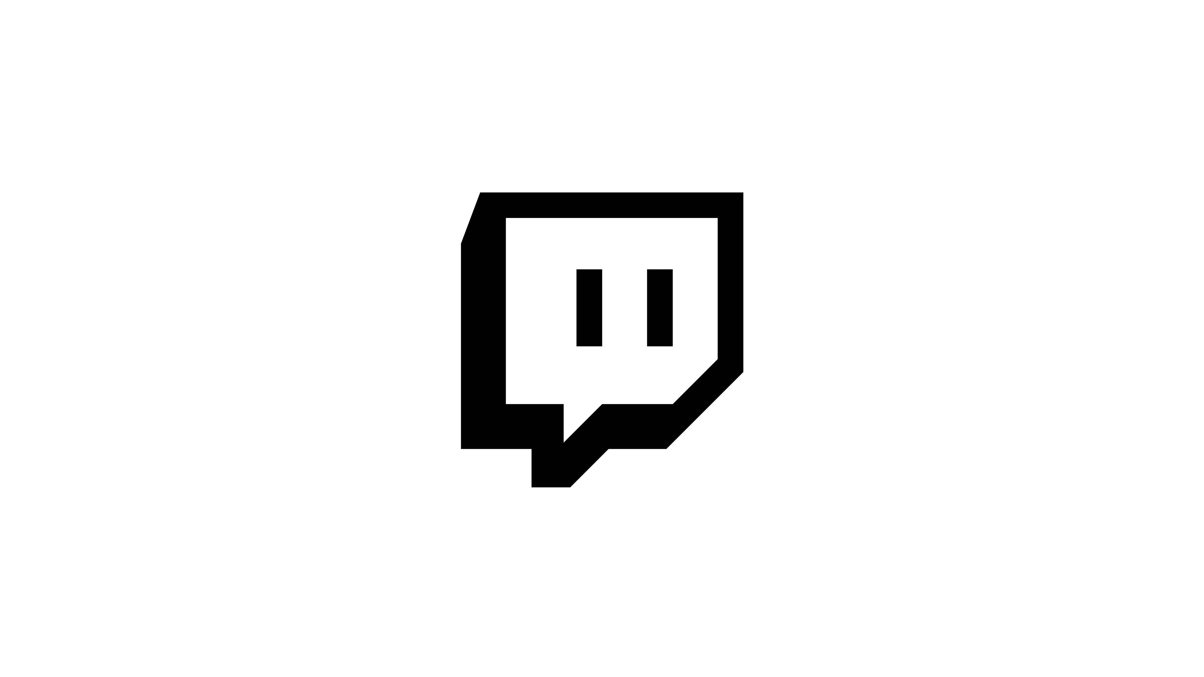 Twitch 1080 桌布 壁紙 — 一個極簡風格的黑色 Twitch 標誌，居中於純白背景上。
