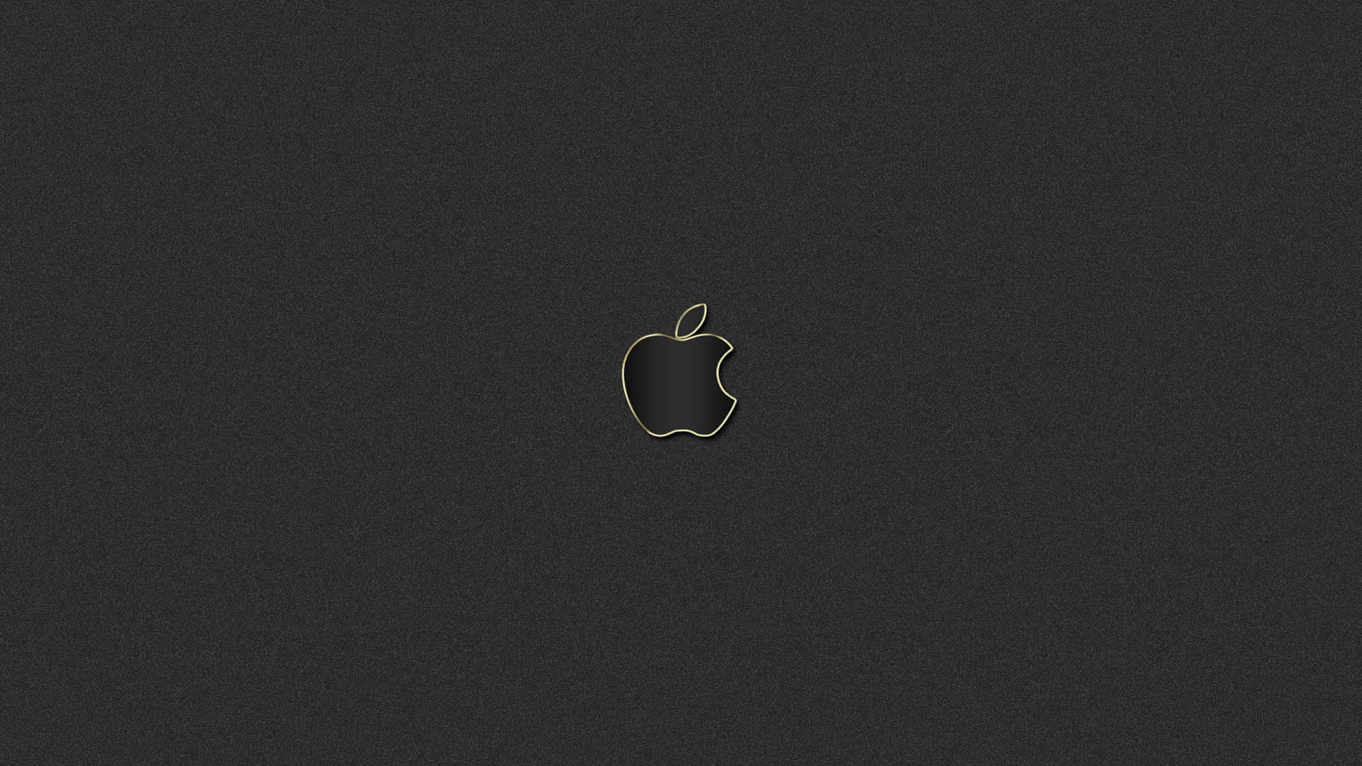 1920x1080 Apple 桌布 壁紙 — 一個極簡風格的黑色Apple標誌，帶有金色輪廓，居中放置在帶有紋理的深灰色背景上。