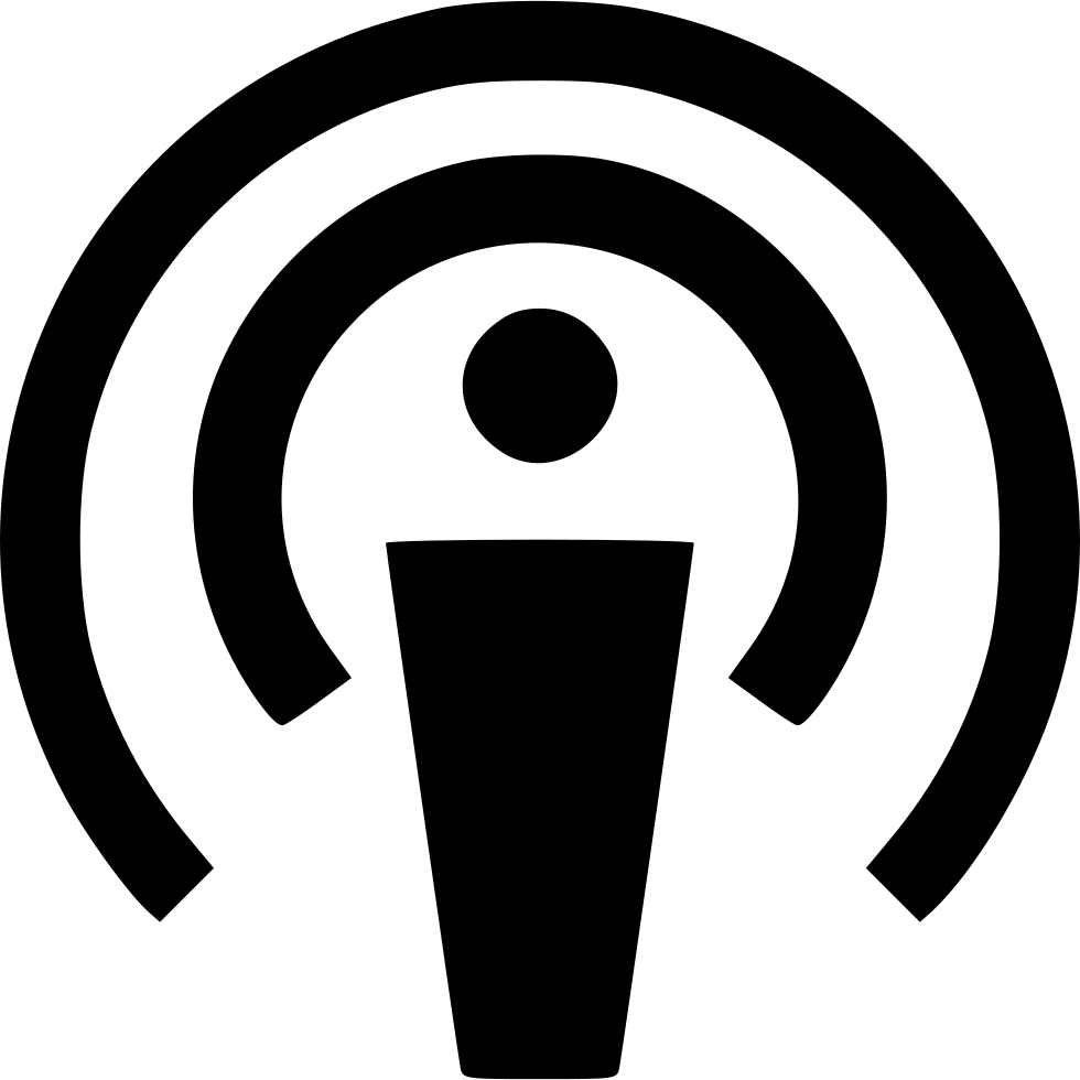 Podcast 桌布 壁紙 — 一個極簡風格的黑色人物圖示，帶有向外輻射的同心弧線，背景為白色。