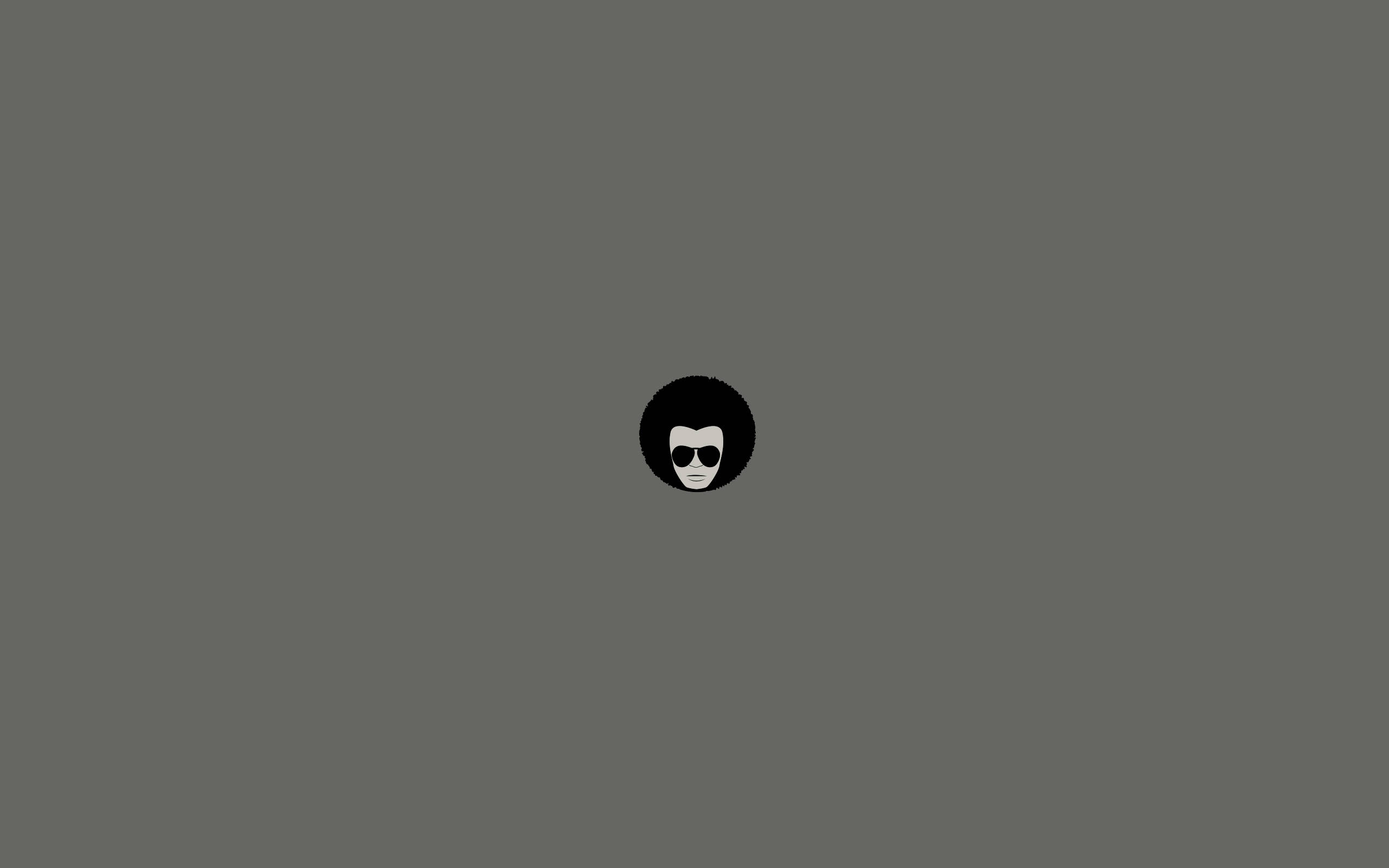 Minimalist iPad 桌布 壁紙 — 一個極簡風格的黑色剪影，人物帶有非洲式爆炸頭和太陽眼鏡，居中放置在純灰色背景上。