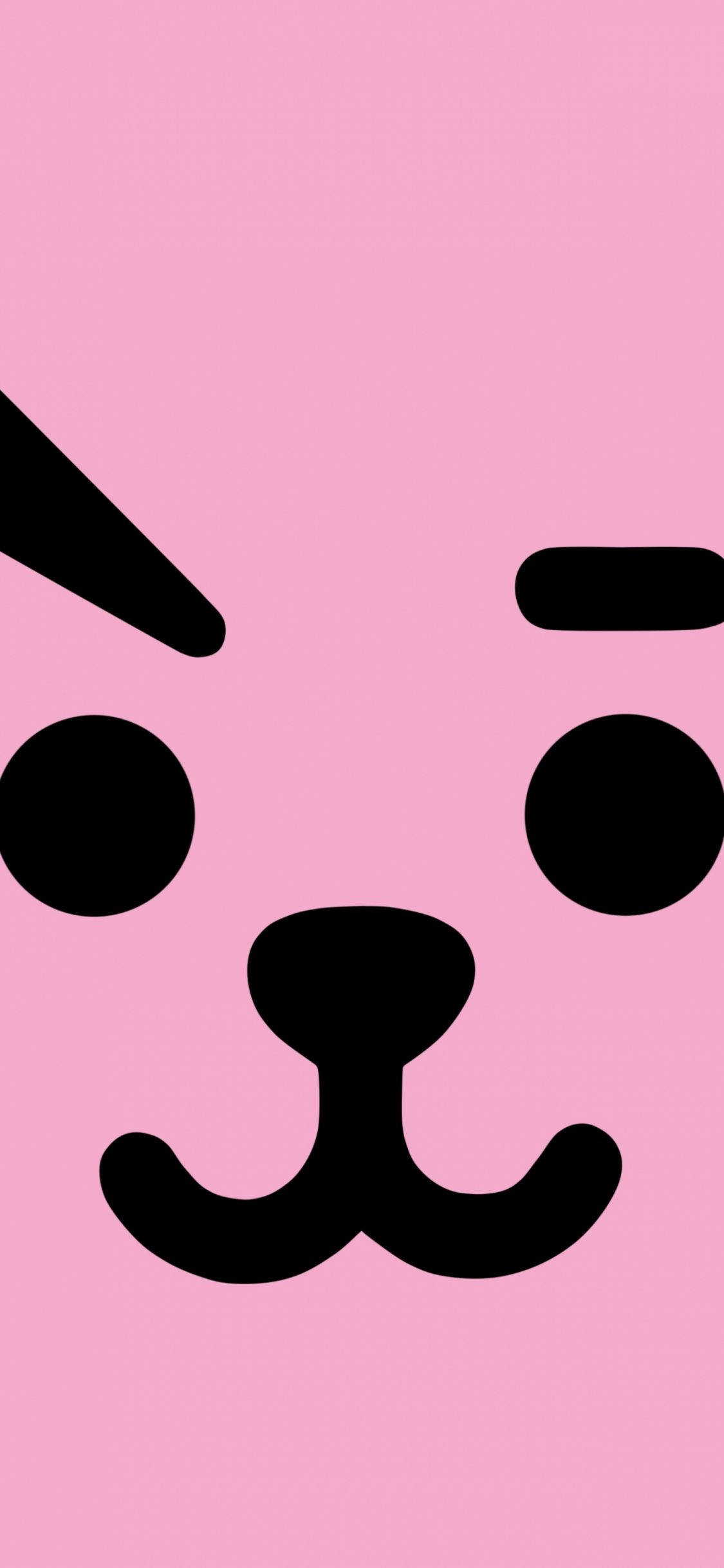 Cooky Bt21 桌布 壁紙 — 一個極簡風格的黑色卡通狗臉，帶有圓眼睛和鬍子，在純粉紅色背景上。