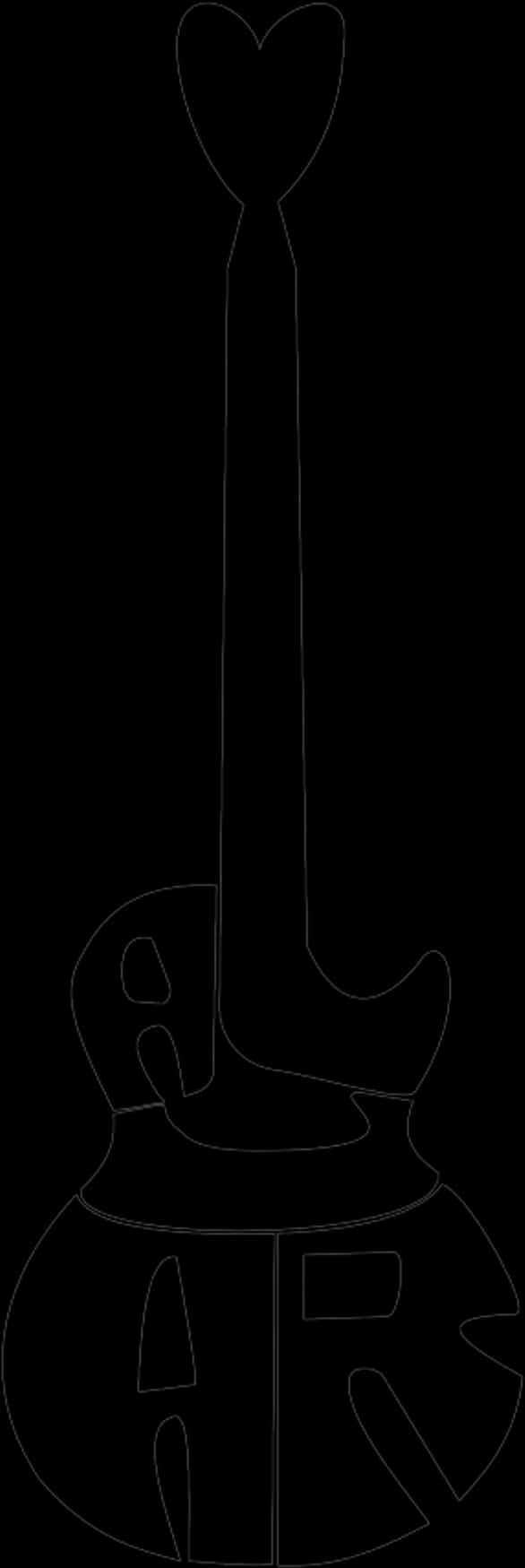 Tattoo Design 桌布 壁紙 — 一個極簡風格的黑色吉他輪廓，帶有心形琴頭，置於純黑色背景上。