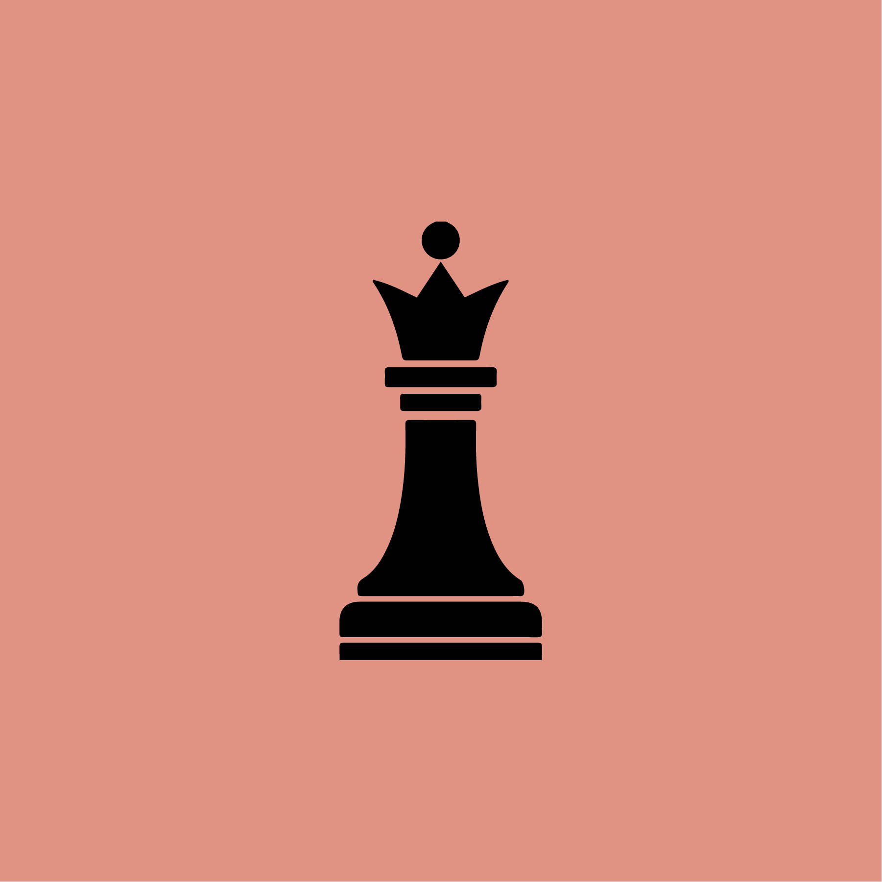西洋棋 桌布 壁紙 — 一個極簡風格的黑色國王棋子，居中放置在純鮭魚粉背景上。