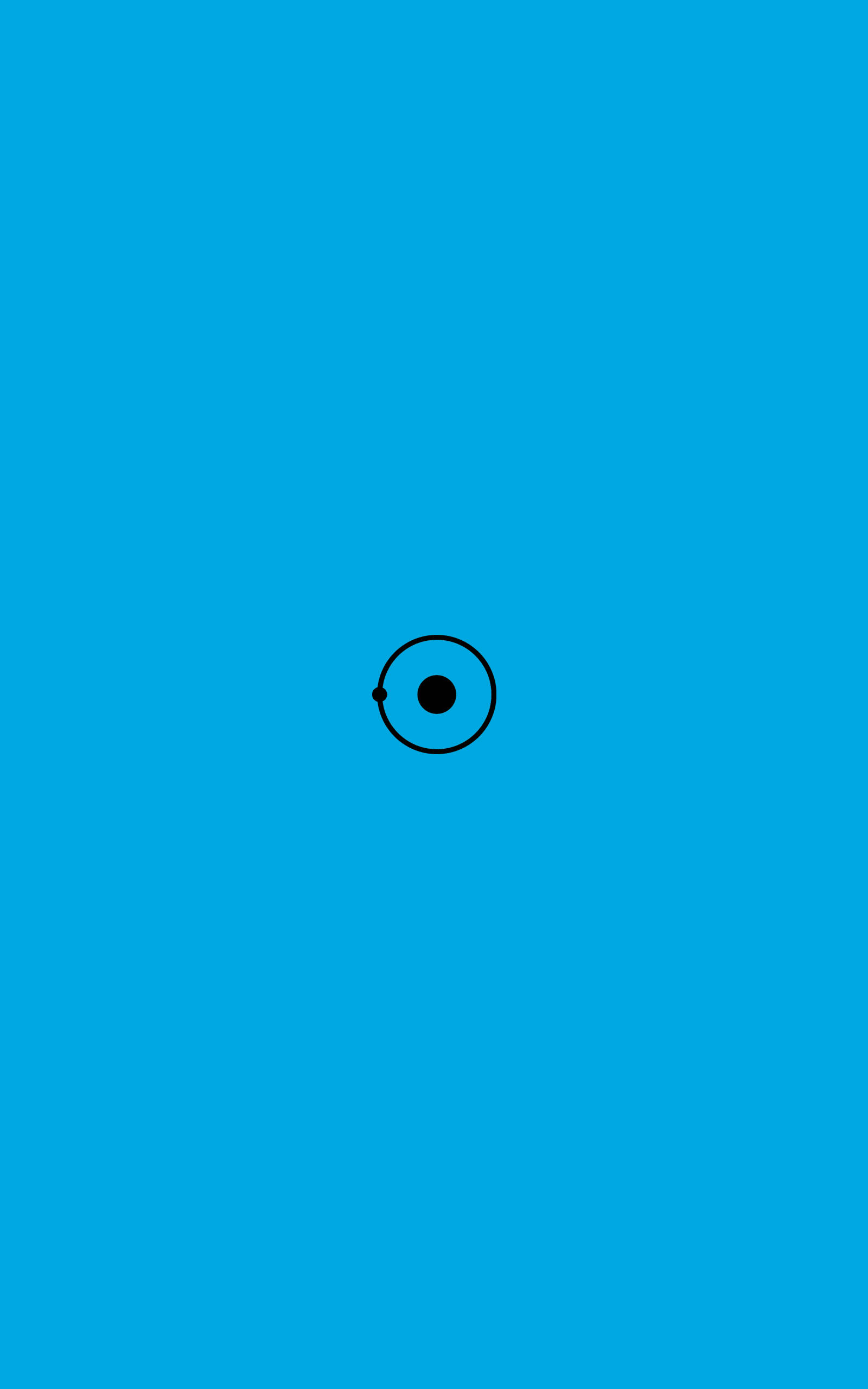 Minimalist iPad 桌布 壁紙 — 一個極簡風格的黑色圓形圖示，帶有一個點和箭頭，居中放置在純青色背景上。
