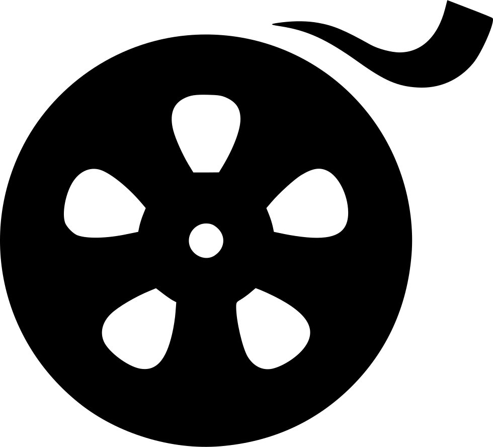 Film Reel 桌布 壁紙 — 一個極簡風格的黑色底片捲軸圖標，帶有白色穿孔和拖尾條紋，背景為白色。