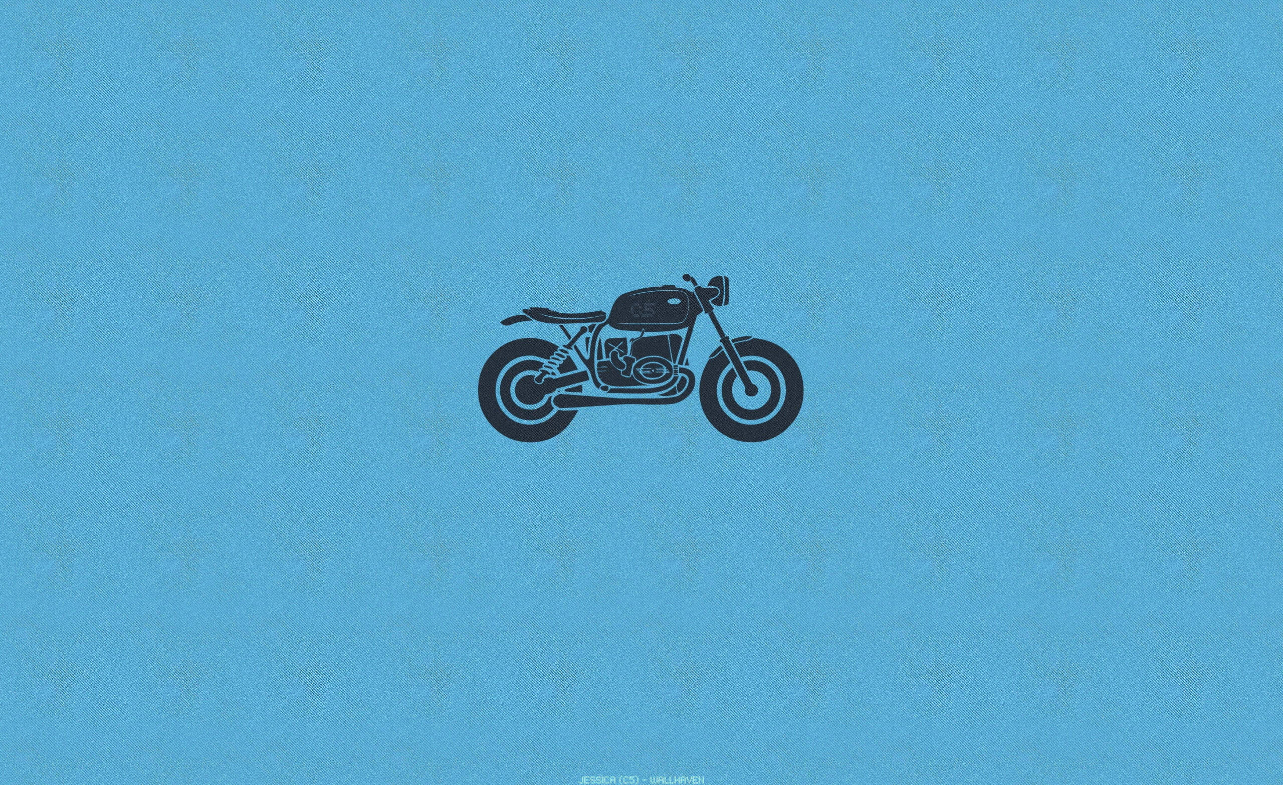 Bobber 桌布 壁紙 — 一個極簡風格的黑色摩托車剪影，居中於有紋理的淺藍色背景上。