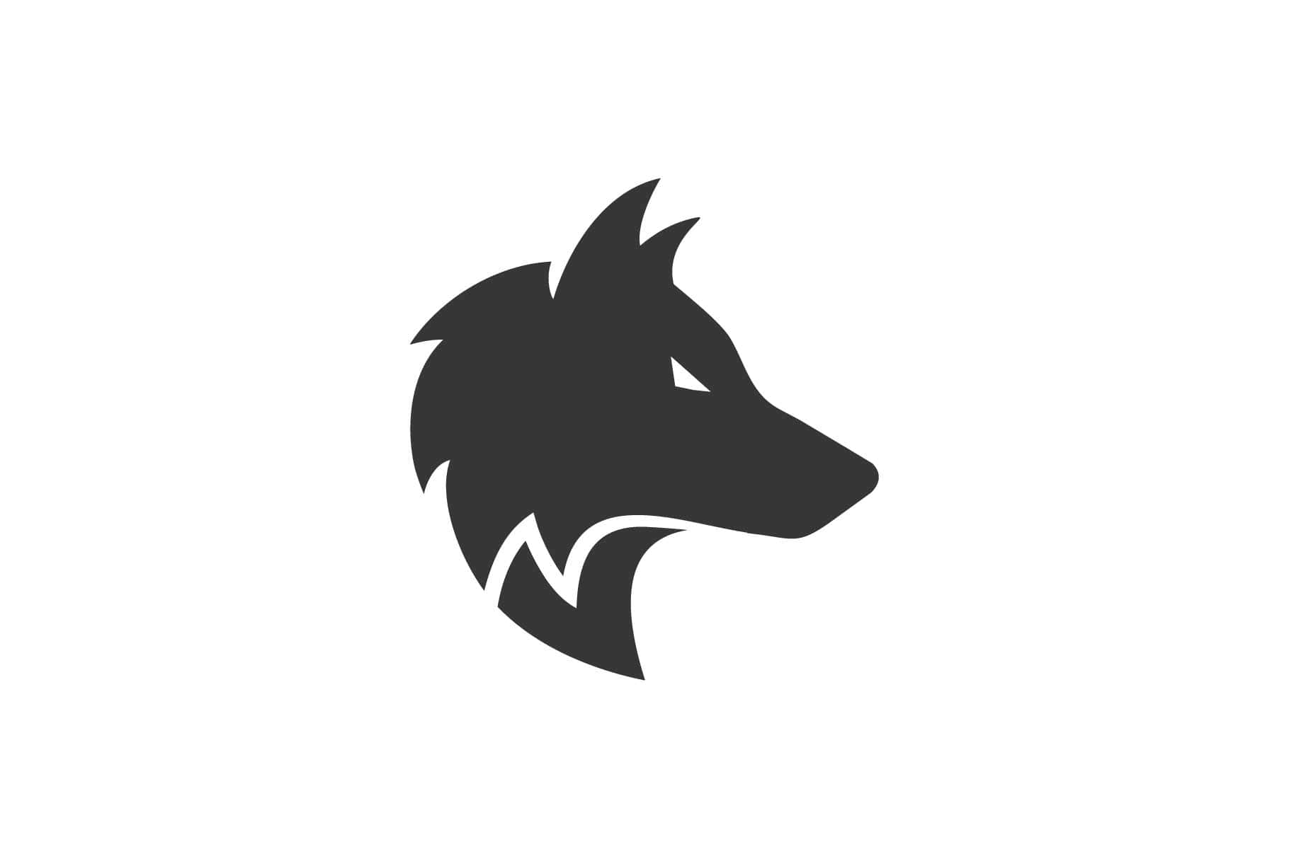 Wolf Silhouette 桌布 壁紙 — 一個極簡風格的黑色狼頭剪影，帶有白色強調線條，背景為純白色。