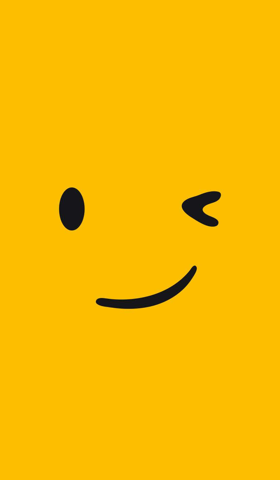 Smile Emoji 桌布 壁紙 — 一個極簡風格的黑色笑臉，單眼眨眼，置於純亮黃色背景上。