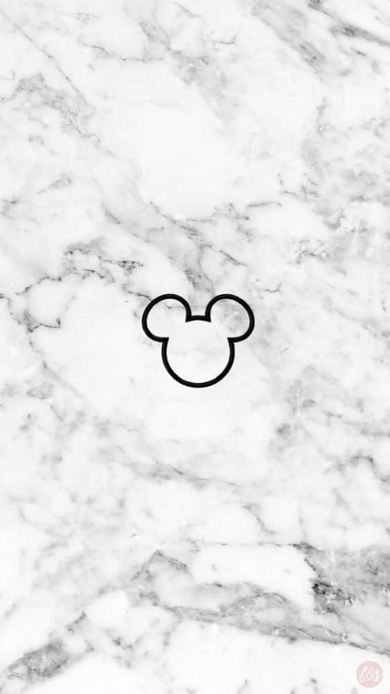 White Mickey Mouse 桌布 壁紙 — 一個極簡風格的黑色米奇老鼠頭部輪廓，置中於白色和灰色大理石背景上。