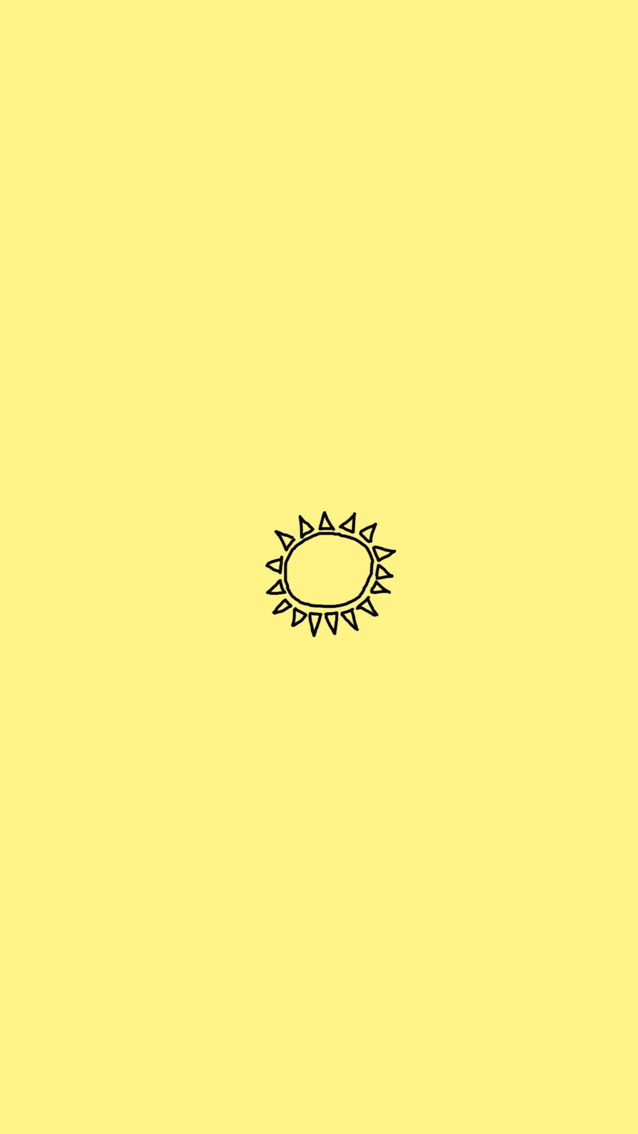 太陽 桌布 壁紙 — 一個極簡風格的黑色線條太陽圖案，帶有三角形光線，居中於純色淺黃色背景上。
