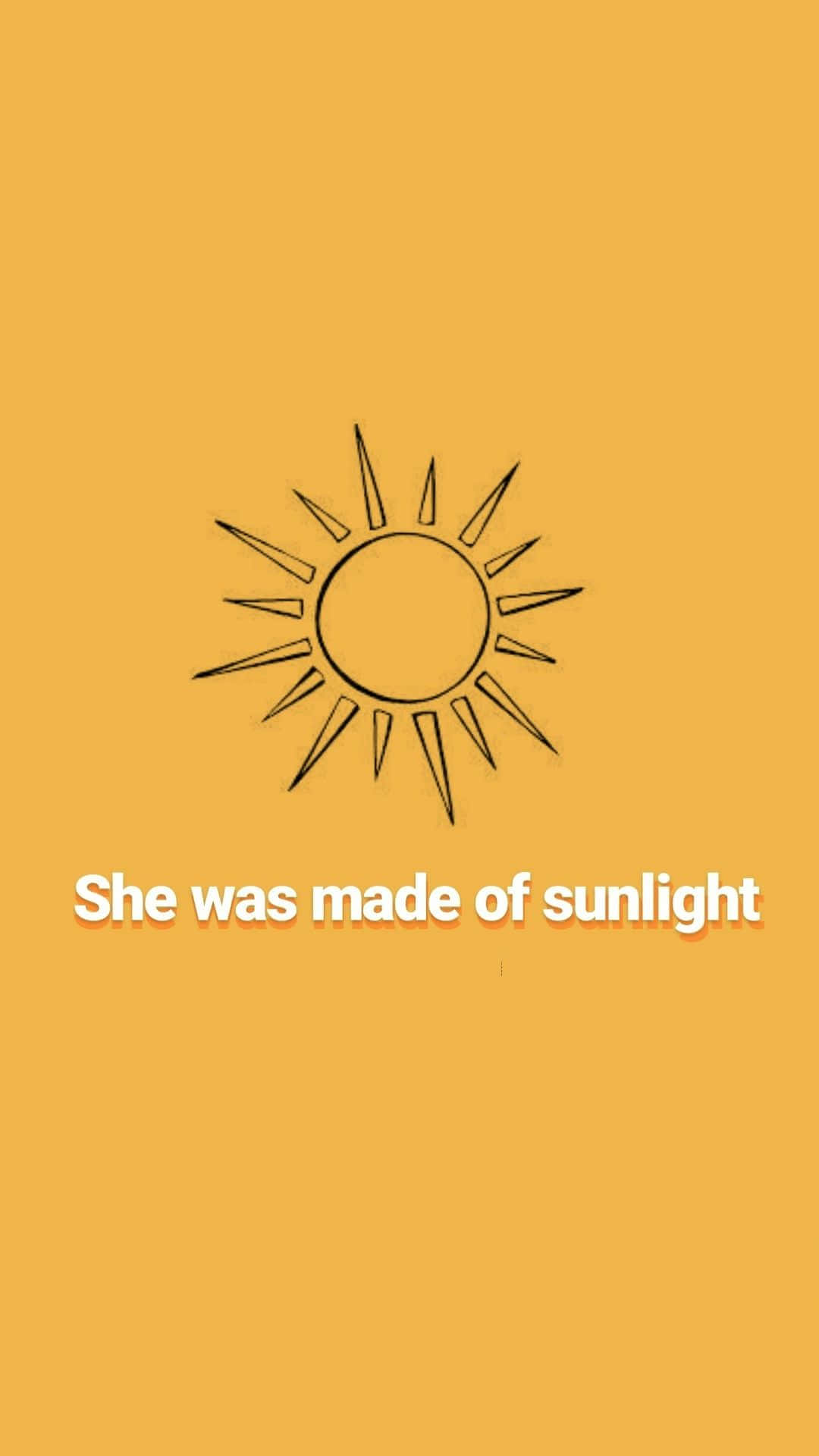 Cute Sun 桌布 壁紙 — 一個極簡風格的黑色線條太陽圖案，帶有尖銳光線，居中於純芥末黃色背景上，下方有白色文字。