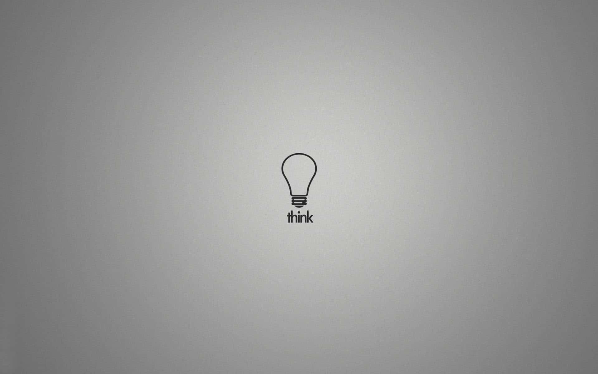 Light Bulb 桌布 壁紙 — 一個極簡風格的黑色線條燈泡圖案，下方有think字樣，背景為柔和灰色漸變。