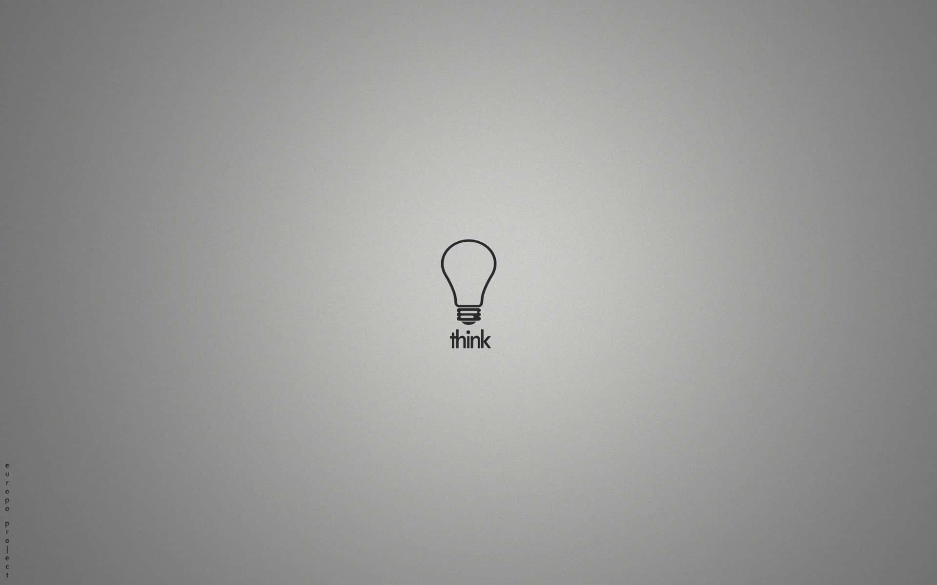 Minimalist Gray 桌布 壁紙 — 一個極簡風格的黑色線條燈泡圖案，下方有 think 字樣，背景為柔和灰色漸層。