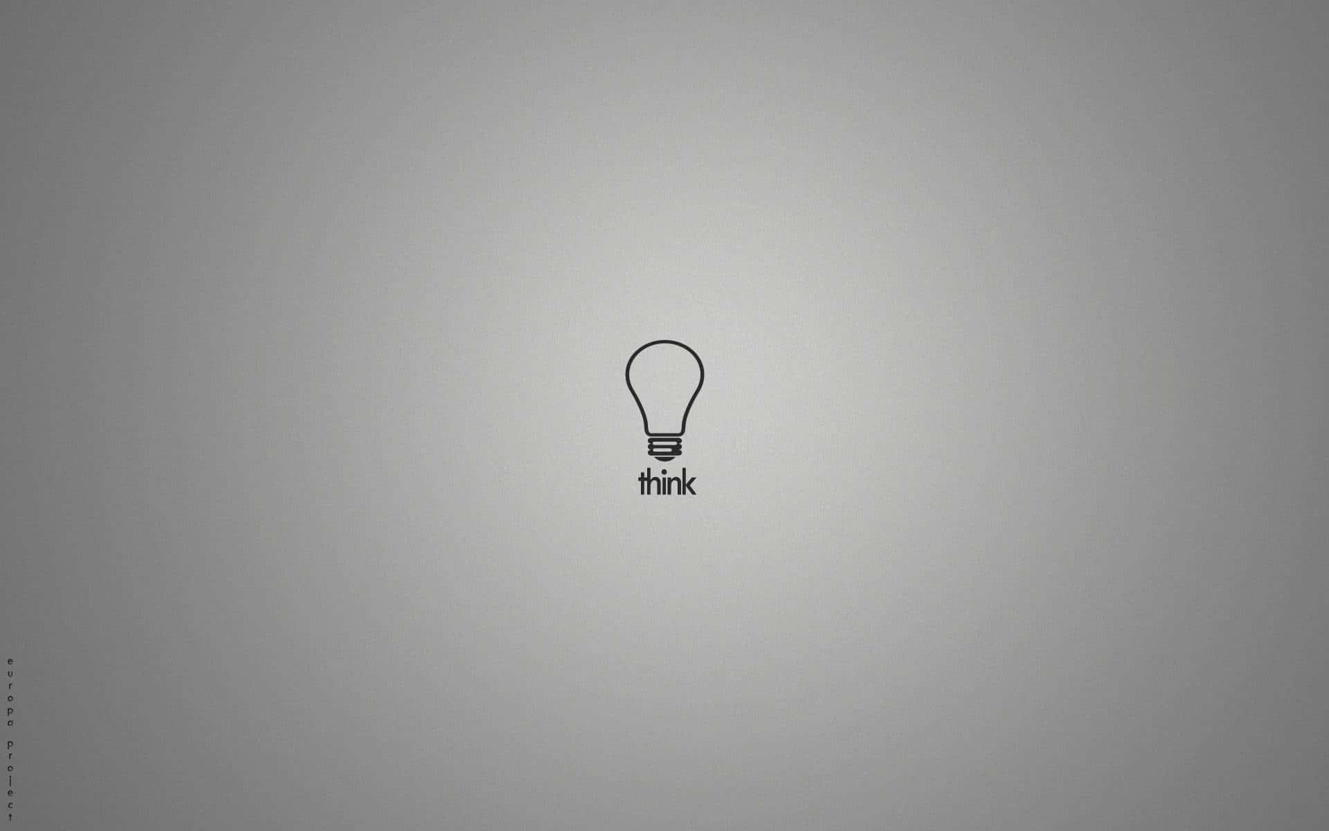 Light Bulb 桌布 壁紙 — 一個極簡風格的黑色線條燈泡圖案，下方有「think」字樣，背景為柔和灰色漸變。