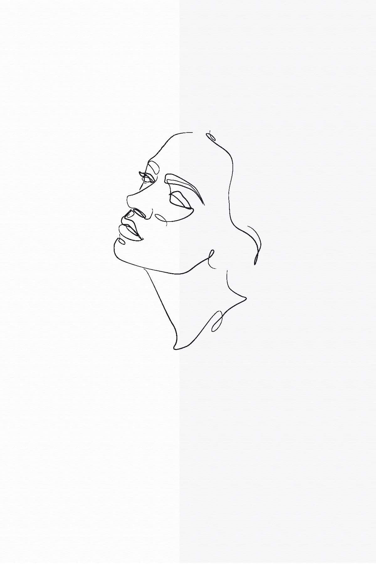 Minimal Art 桌布 壁紙 — 一個極簡風格的黑色線條畫，描繪女性側面臉龐，被一條垂直白色線條分割，背景為純色。